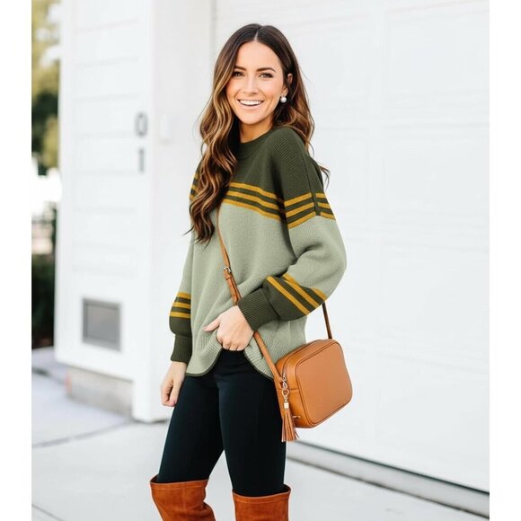 Womens Knit Sweater Viscose Nylon Oversized Crew Neck Long Sleeve - Picture 4 of 5